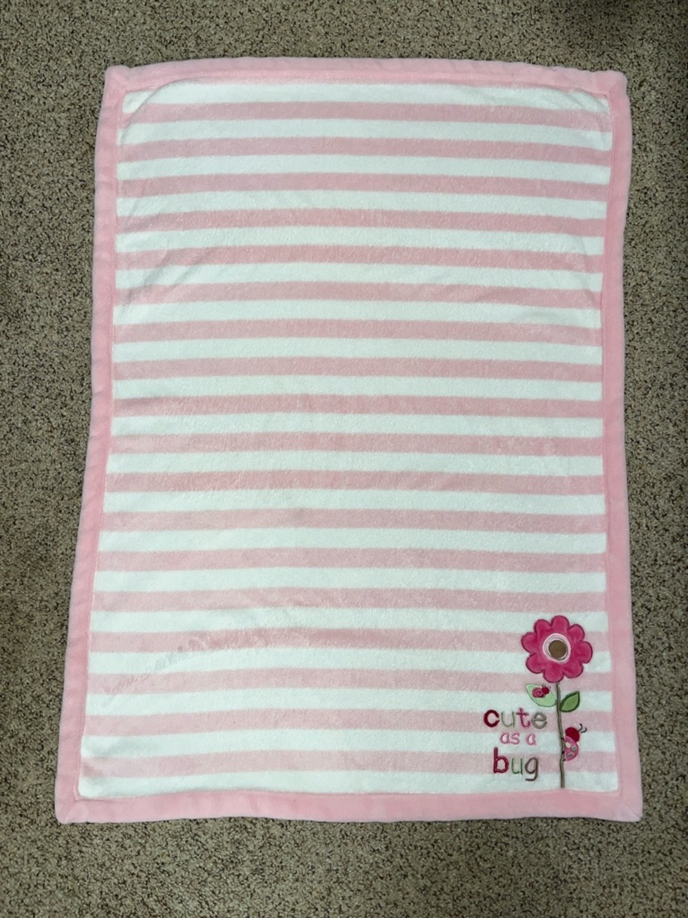Child of Mine Plush Pink & White striped  ‘Cute as a Bug’ Baby Blanket
